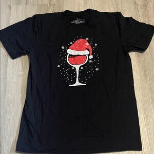 Black‎ T-Shirt with Festive Wine Glass Design